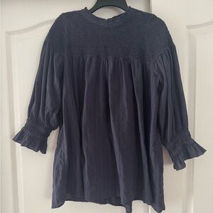 Free People Midnight Blue Smocked Blouse